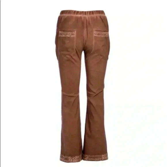 🆕Pretty Angel Coffee Lace-Accent Wide-Leg Linen Blend Pants S🆕 - Picture 2 of 12